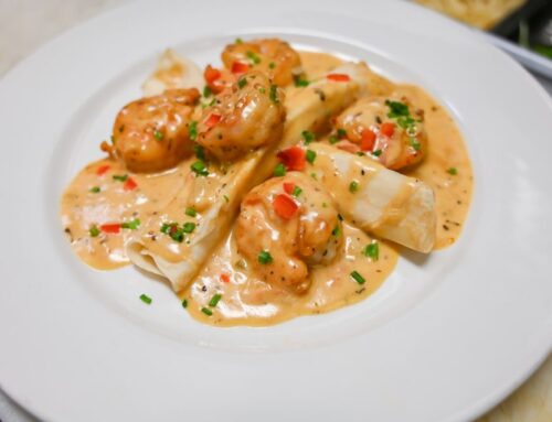 Shrimp & Goat Cheese Crepes